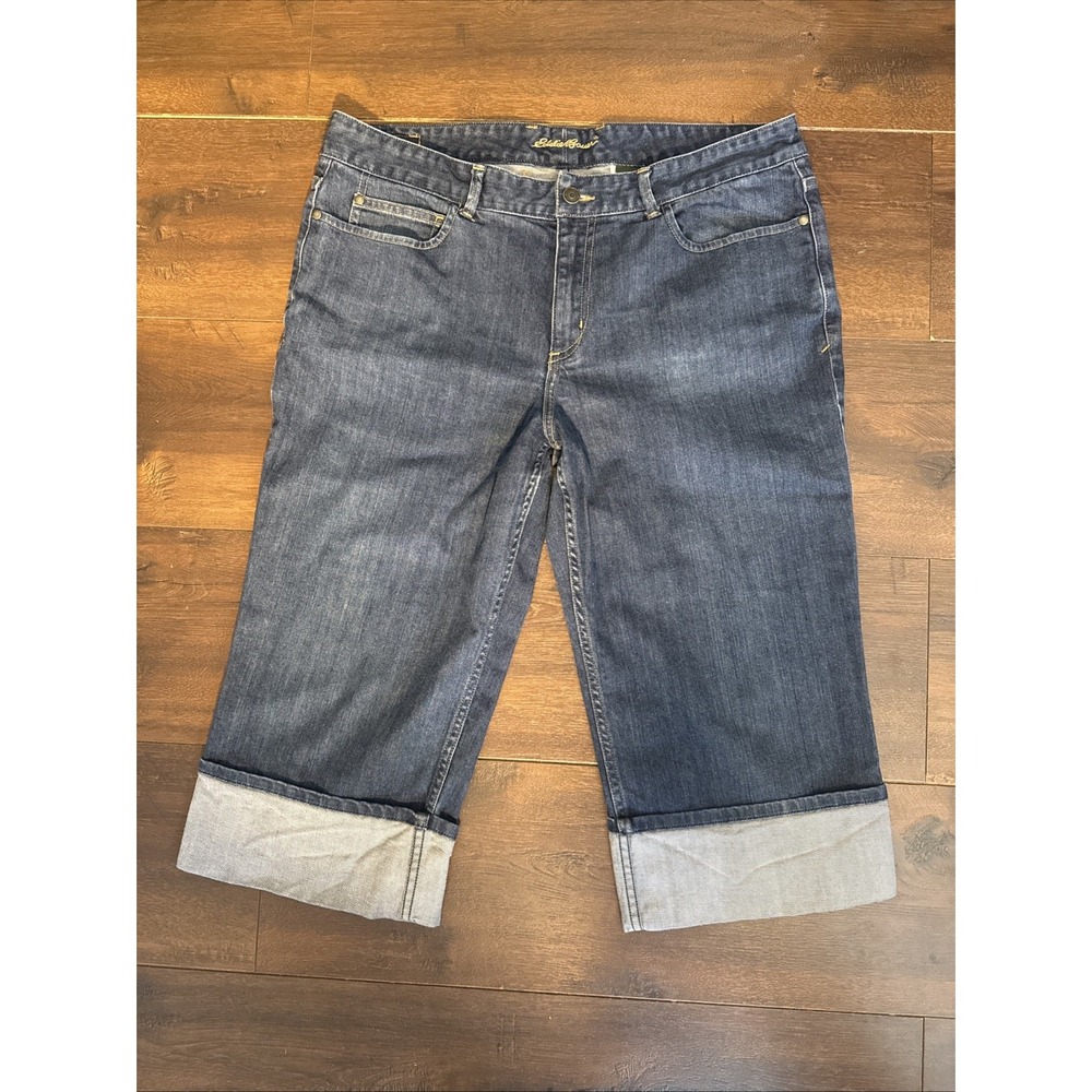 Eddie Bauer Jeans Womens 14R Blue Denim Capri Cropped Stretch‎